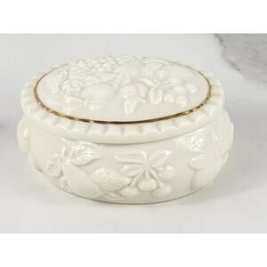 Lenox Small Jewelry Trinket Box 3 1/4" Handcrafted 1998 Ivory Fruit Design Vtg